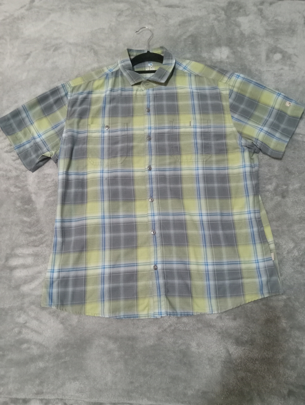 Kuhl Born In  Mountains Tapered Fit Gray Green Plaid XL Short Sleeve Mens Shirt